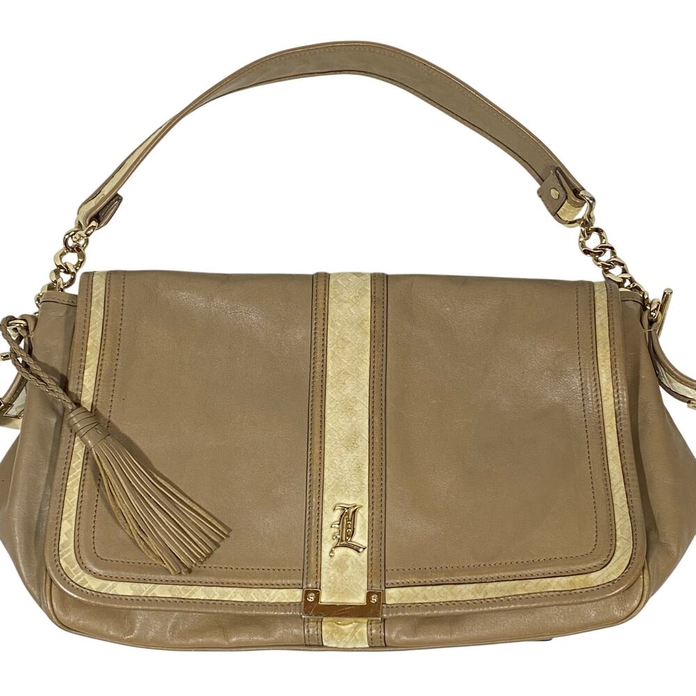 L.A.M.B. Gwen Stefani Messenger Shoulder Bag Y2K Tan Cream Leather Satchel Purse